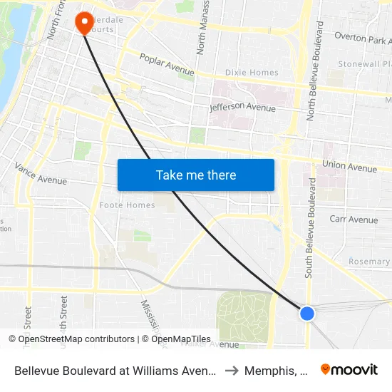 Bellevue Boulevard at Williams Avenue to Memphis, TN map
