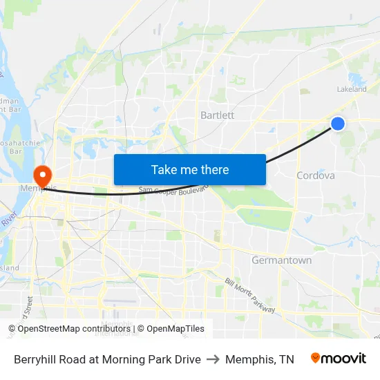Berryhill Road at Morning Park Drive to Memphis, TN map