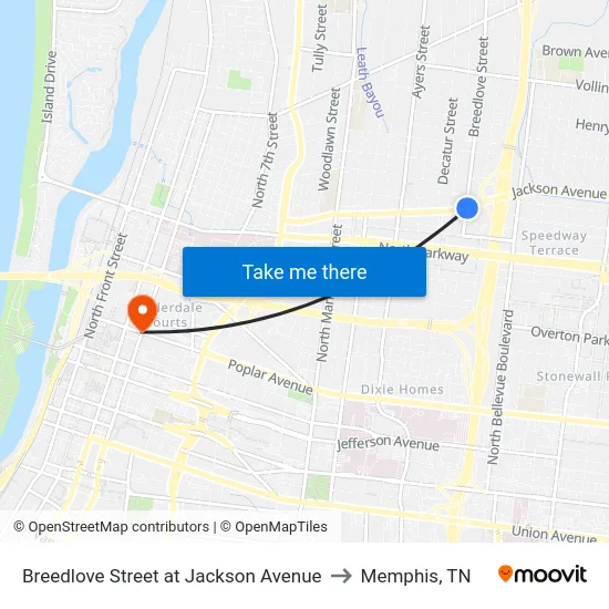 Breedlove Street at Jackson Avenue to Memphis, TN map