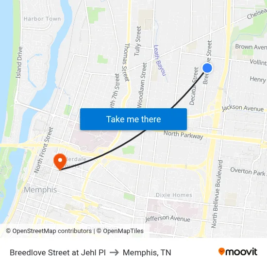 Breedlove Street at Jehl Pl to Memphis, TN map