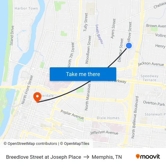 Breedlove Street at Joseph Place to Memphis, TN map