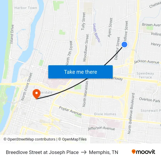 Breedlove Street at Joseph Place to Memphis, TN map