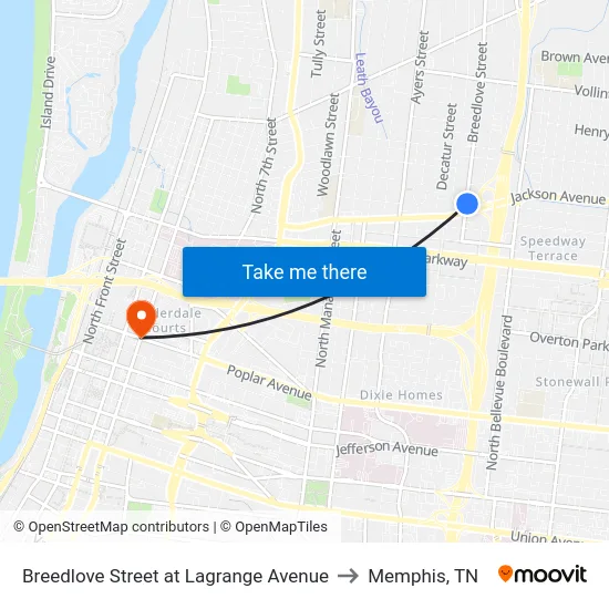 Breedlove Street at Lagrange Avenue to Memphis, TN map