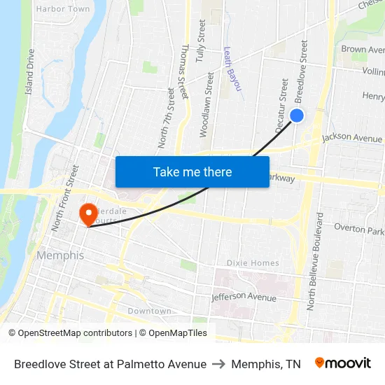 Breedlove Street at Palmetto Avenue to Memphis, TN map
