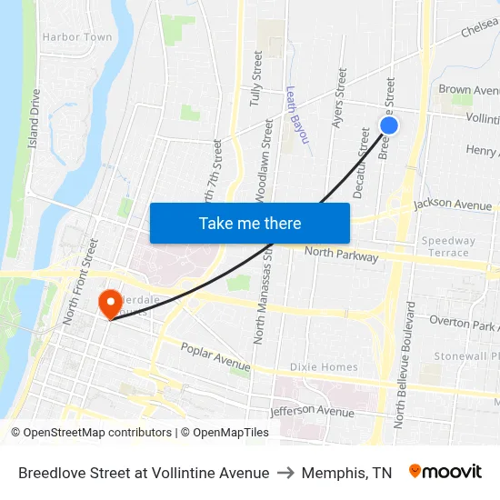 Breedlove Street at Vollintine Avenue to Memphis, TN map