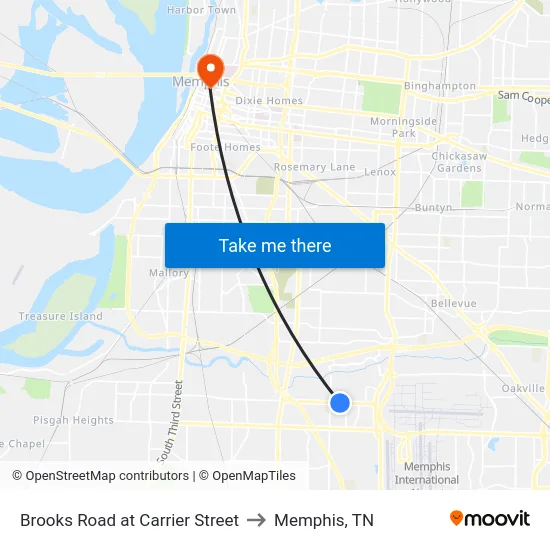 Brooks Road at Carrier Street to Memphis, TN map