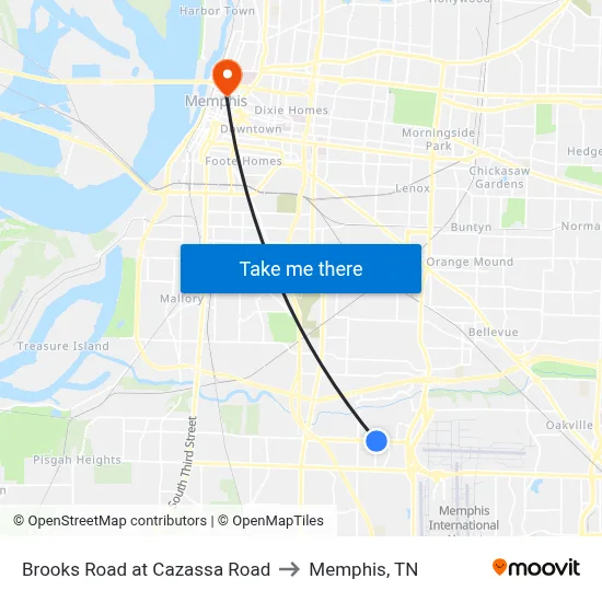 Brooks Road at Cazassa Road to Memphis, TN map