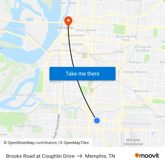 Brooks Road at Coughlin Drive to Memphis, TN map