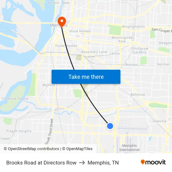 Brooks Road at Directors Row to Memphis, TN map