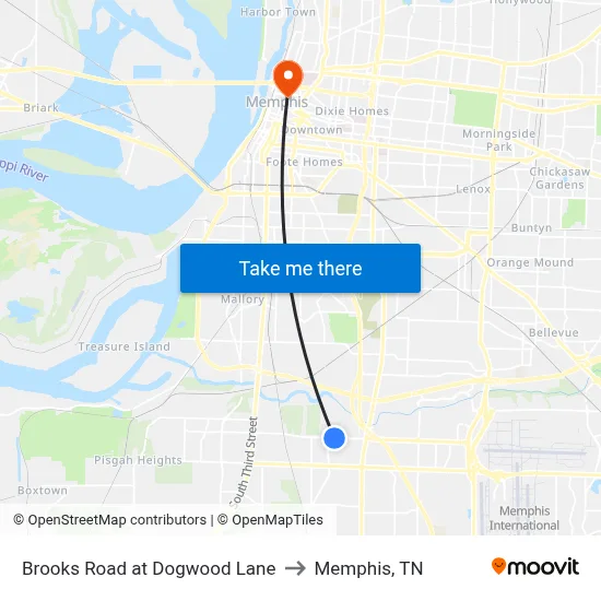 Brooks Road at Dogwood Lane to Memphis, TN map