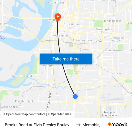 Brooks Road at Elvis Presley Boulevard to Memphis, TN map