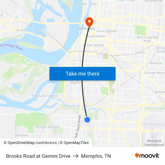 Brooks Road at Gemini Drive to Memphis, TN map