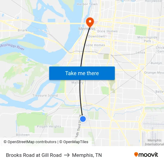 Brooks Road at Gill Road to Memphis, TN map