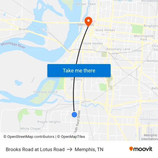 Brooks Road at Lotus Road to Memphis, TN map
