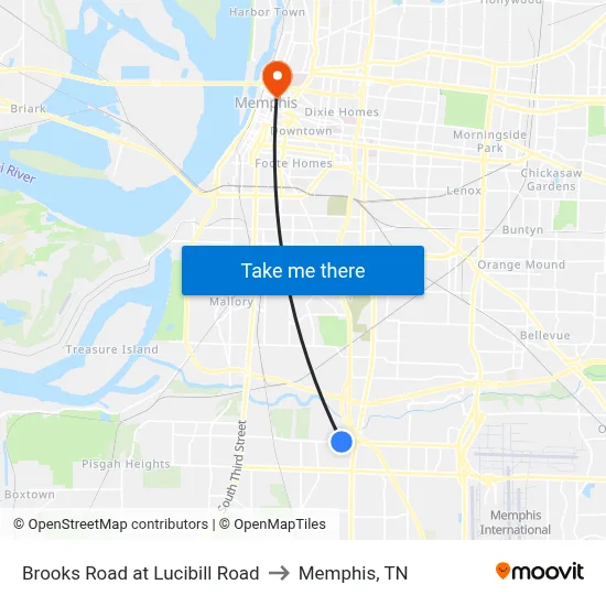 Brooks Road at Lucibill Road to Memphis, TN map
