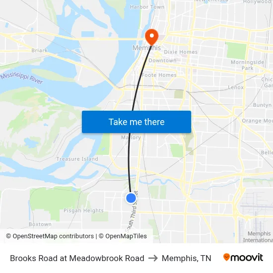 Brooks Road at Meadowbrook Road to Memphis, TN map