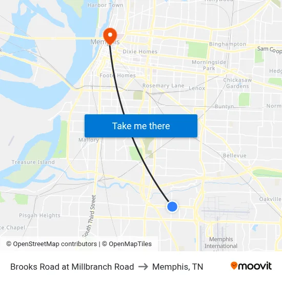 Brooks Road at Millbranch Road to Memphis, TN map
