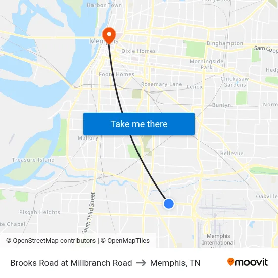 Brooks Road at Millbranch Road to Memphis, TN map