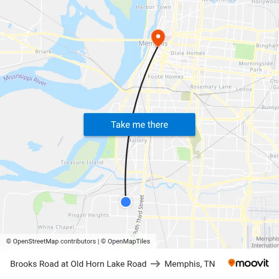 Brooks Road at Old Horn Lake Road to Memphis, TN map