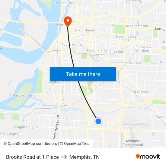 Brooks Road at 1 Place to Memphis, TN map
