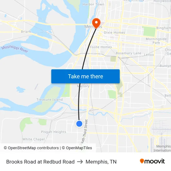 Brooks Road at Redbud Road to Memphis, TN map
