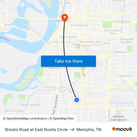 Brooks Road at East Rosita Circle to Memphis, TN map