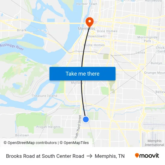 Brooks Road at South Center Road to Memphis, TN map