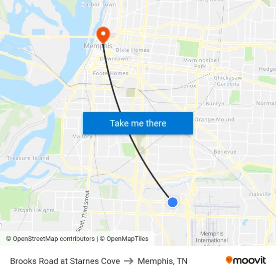Brooks Road at Starnes Cove to Memphis, TN map