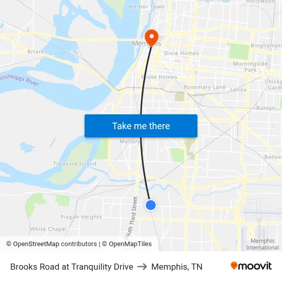 Brooks Road at Tranquility Drive to Memphis, TN map