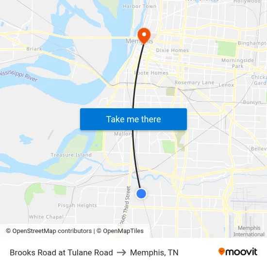 Brooks Road at Tulane Road to Memphis, TN map
