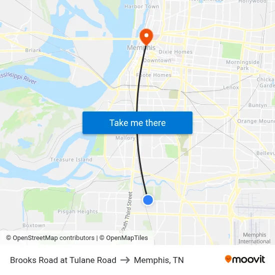 Brooks Road at Tulane Road to Memphis, TN map