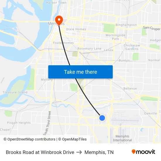 Brooks Road at Winbrook Drive to Memphis, TN map