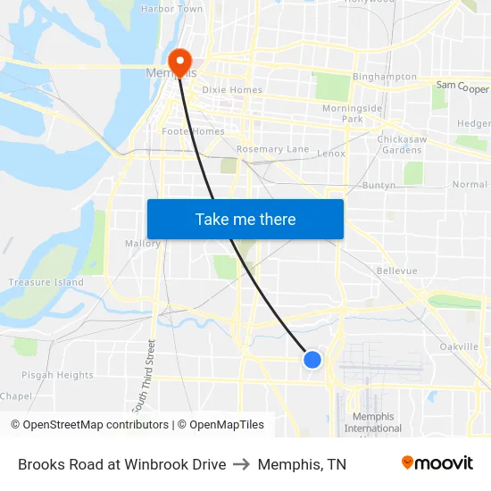 Brooks Road at Winbrook Drive to Memphis, TN map