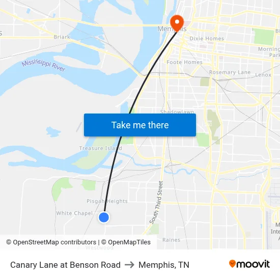 Canary Lane at Benson Road to Memphis, TN map