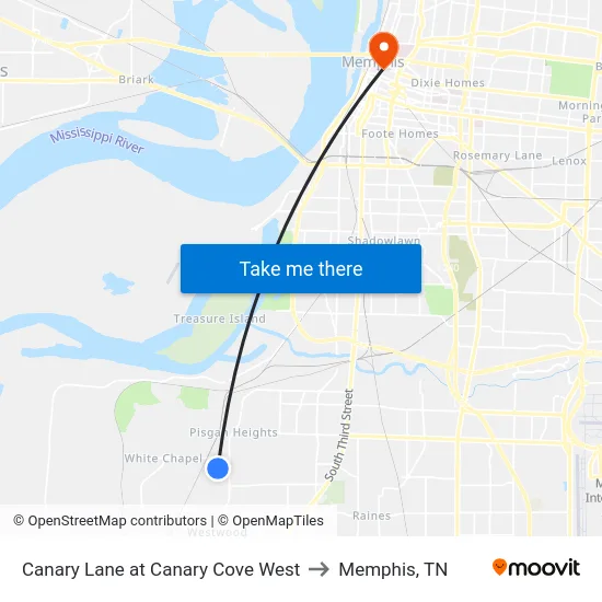 Canary Lane at Canary Cove West to Memphis, TN map