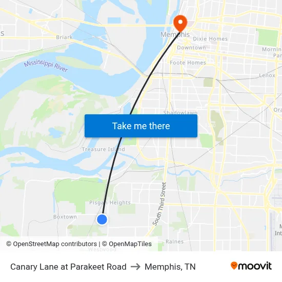 Canary Lane at Parakeet Road to Memphis, TN map