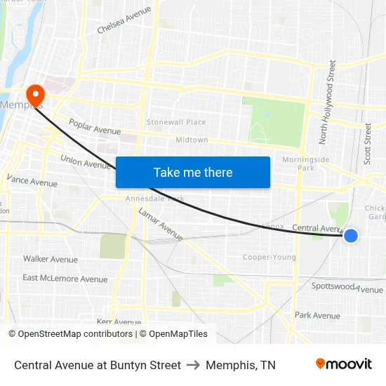 Central Avenue at Buntyn Street to Memphis, TN map