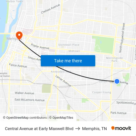 Central Avenue at Early Maxwell Blvd to Memphis, TN map