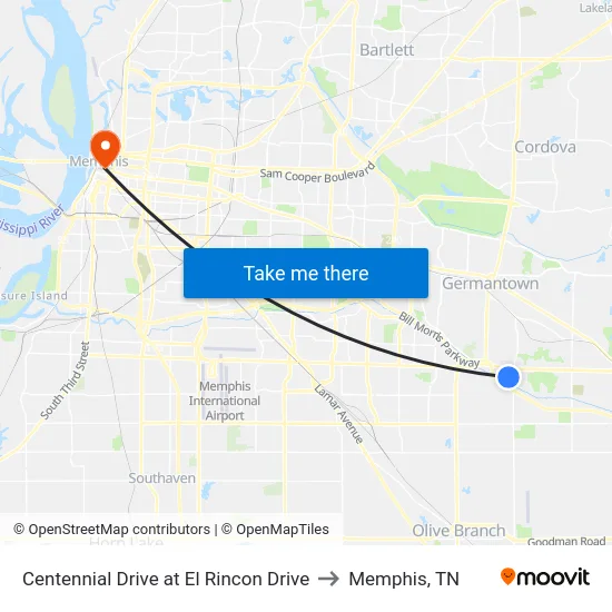 Centennial Drive at El Rincon Drive to Memphis, TN map