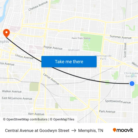 Central Avenue at Goodwyn Street to Memphis, TN map