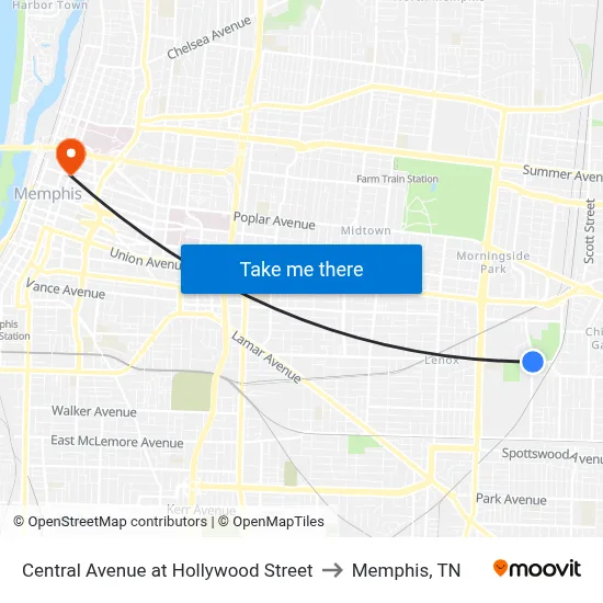 Central Avenue at Hollywood Street to Memphis, TN map