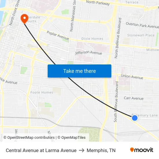 Central Avenue at Larma Avenue to Memphis, TN map