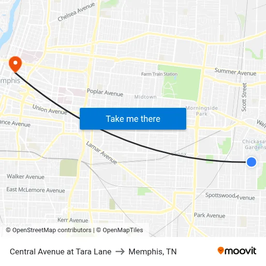 Central Avenue at Tara Lane to Memphis, TN map