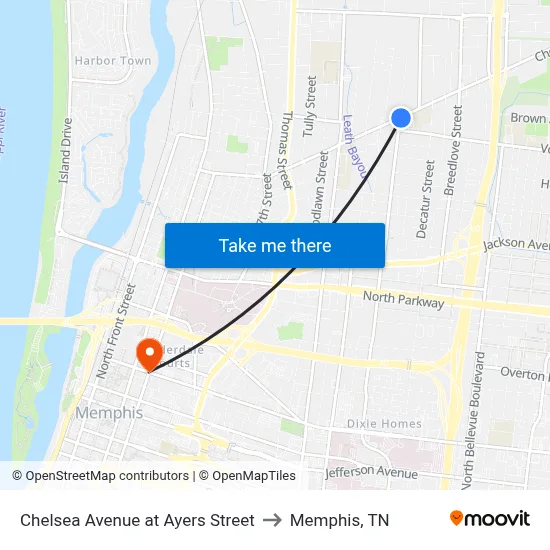 Chelsea Avenue at Ayers Street to Memphis, TN map