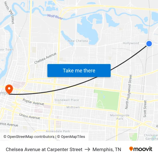Chelsea Avenue at Carpenter Street to Memphis, TN map