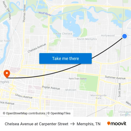 Chelsea Avenue at Carpenter Street to Memphis, TN map