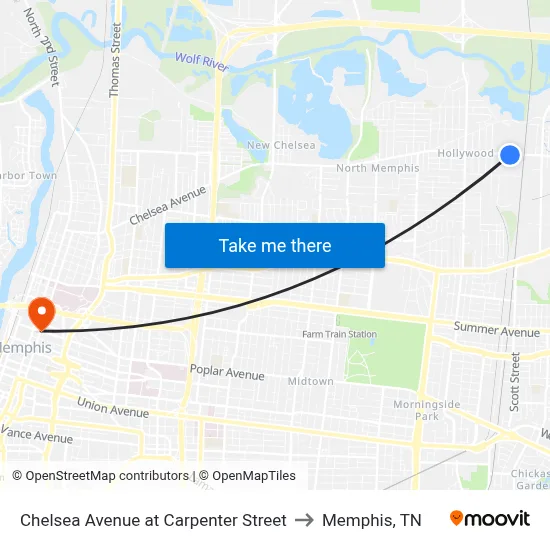 Chelsea Avenue at Carpenter Street to Memphis, TN map