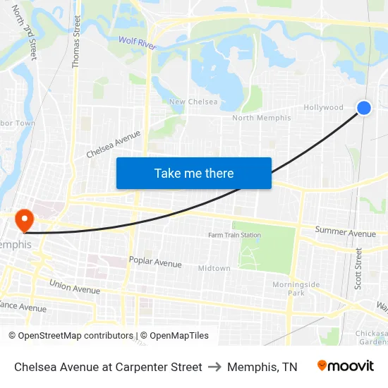 Chelsea Avenue at Carpenter Street to Memphis, TN map
