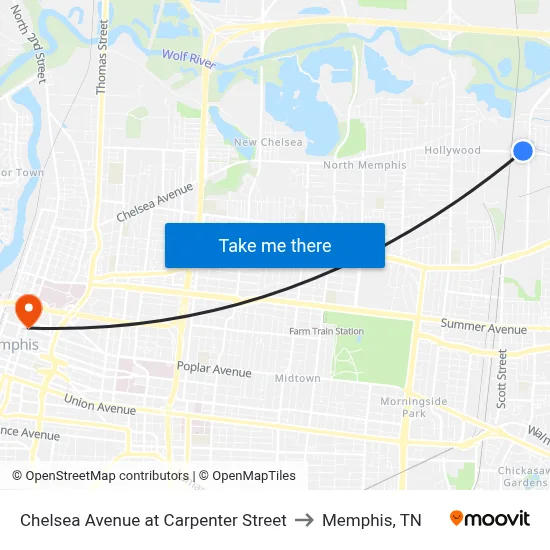 Chelsea Avenue at Carpenter Street to Memphis, TN map