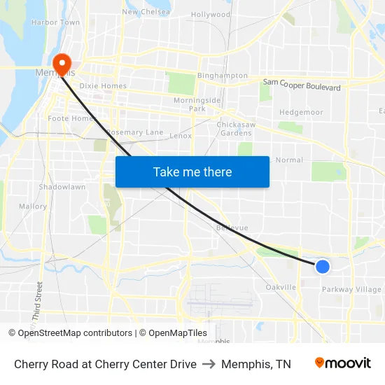 Cherry Road at Cherry Center Drive to Memphis, TN map